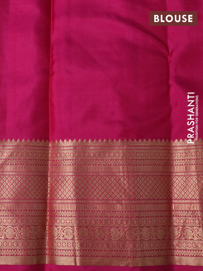 Pure kanchipuram silk saree beige and pink with allover zari weaves and long zari woven border