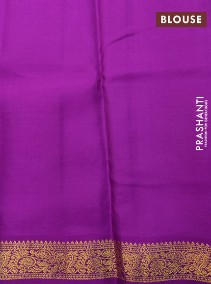 Pure kanchipuram silk saree off white and purple with zari woven buttas and zari woven korvai border