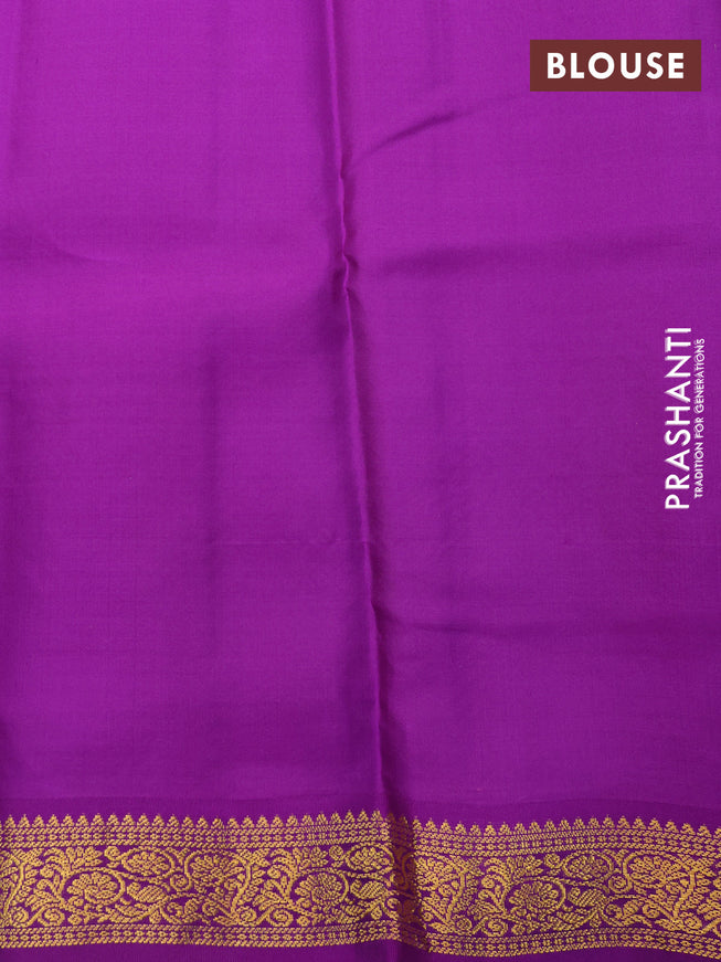 Pure kanchipuram silk saree off white and purple with zari woven buttas and zari woven korvai border