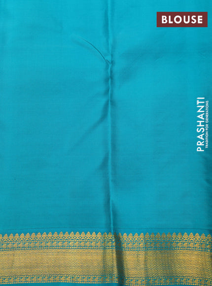 Pure kanchipuram silk saree pastel lavender shade and teal blue with zari woven buttas and zari woven korvai border