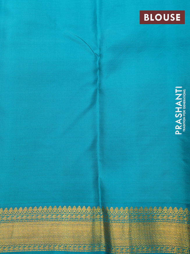 Pure kanchipuram silk saree pastel lavender shade and teal blue with zari woven buttas and zari woven korvai border