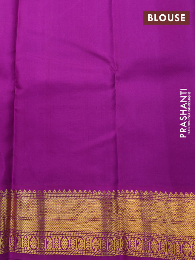 Pure kanchipuram silk saree off white and purple with zari woven buttas and zari woven korvai border