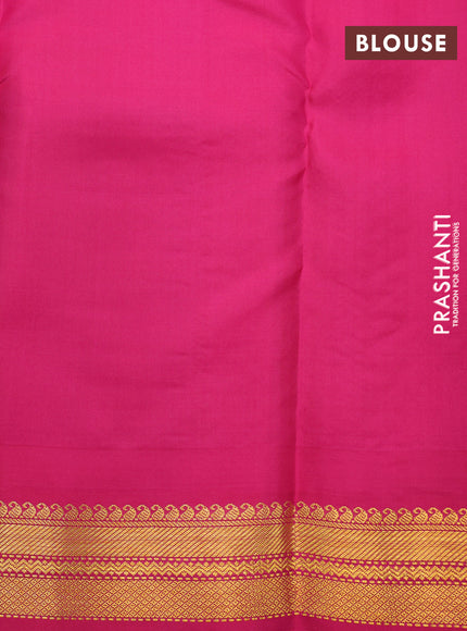 Pure kanchipuram silk saree blue and pink with plain body and temple deisgn zari woven border