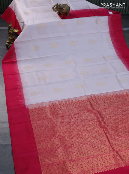 Pure kanchipuram silk saree pastel grey and pink with paisley zari woven buttas and simple border