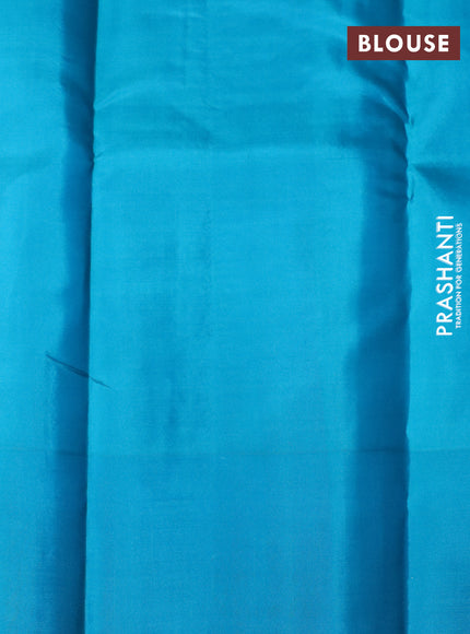 Pure kanchipuram silk saree pastel pink and teal blue with zari woven buttas and simple border