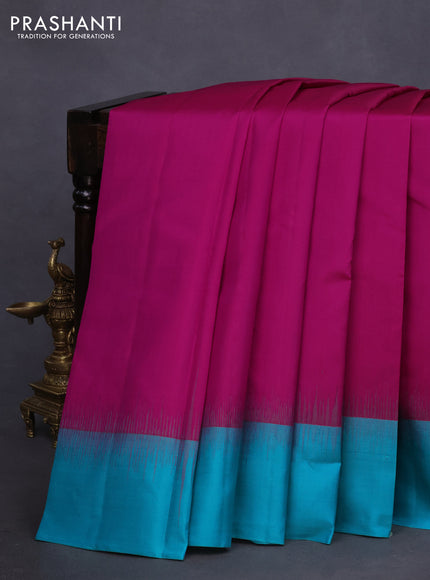 Pure kanchipuram silk saree pink and teal blue with plain body and simple border