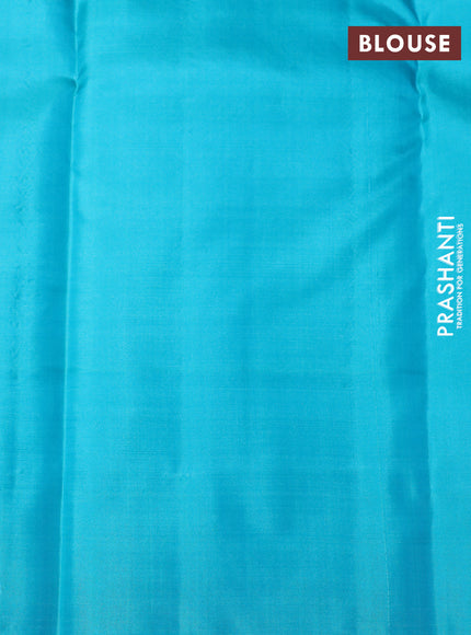 Pure kanchipuram silk saree pink and teal blue with plain body and simple border