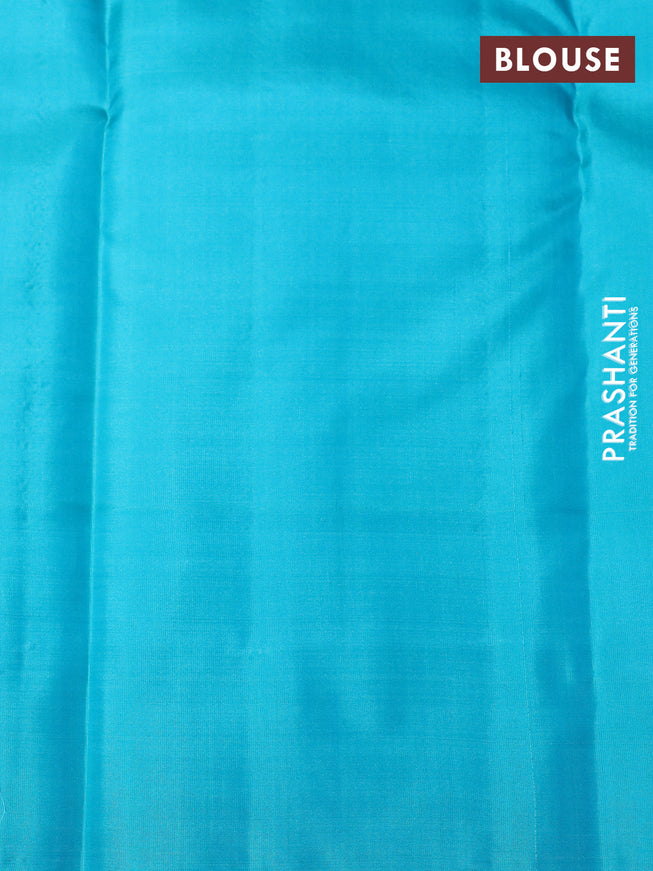 Pure kanchipuram silk saree pink and teal blue with plain body and simple border