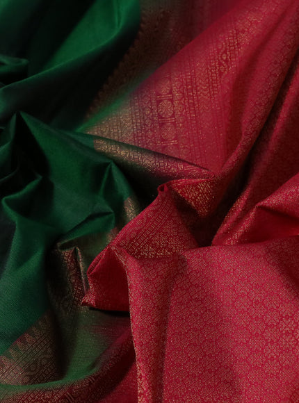 Pure kanchipuram silk saree dark green and dark pink with plain body and simple border