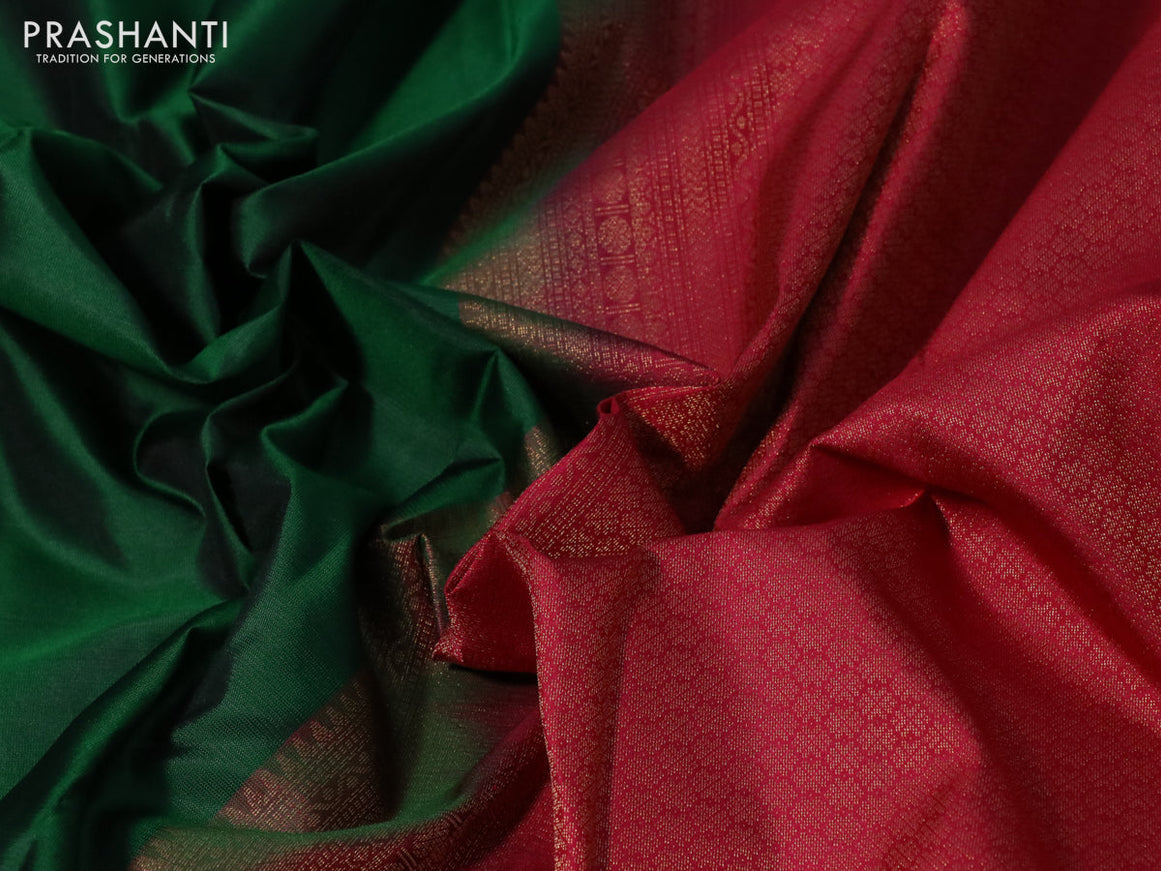 Pure kanchipuram silk saree dark green and dark pink with plain body and simple border