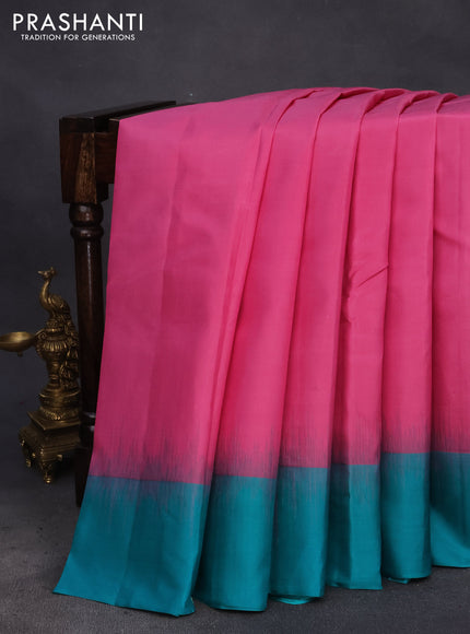 Pure kanchipuram silk saree pink and teal blue with plain body and simple border