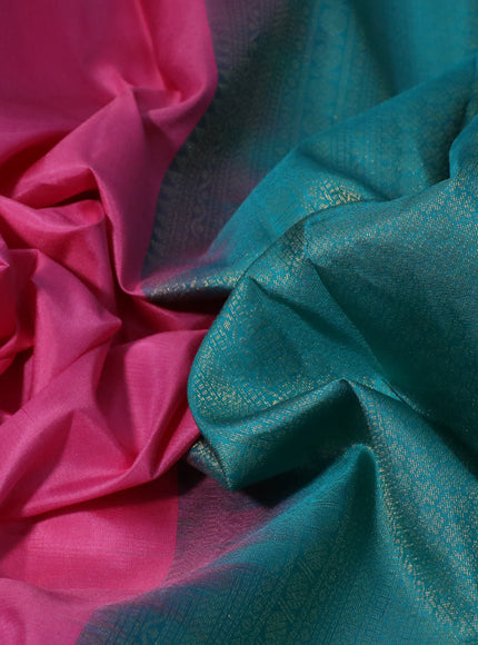 Pure kanchipuram silk saree pink and teal blue with plain body and simple border