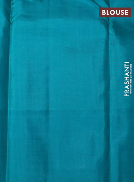 Pure kanchipuram silk saree pink and teal blue with plain body and simple border