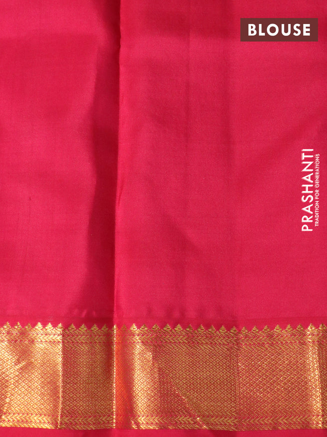 Pure kanchipuram silk saree cream blue and red with allover paalum pazhamum checks and zari woven korvai border