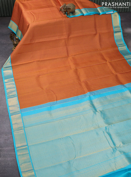 Pure kanchipuram silk saree multi colour and light blue with allover paalum pazhamum checks and zari woven korvai border