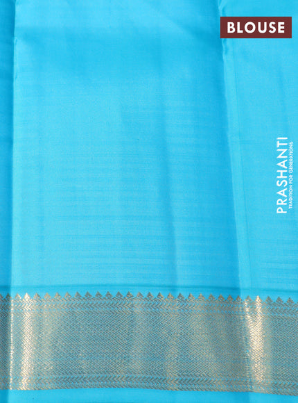 Pure kanchipuram silk saree multi colour and light blue with allover paalum pazhamum checks and zari woven korvai border