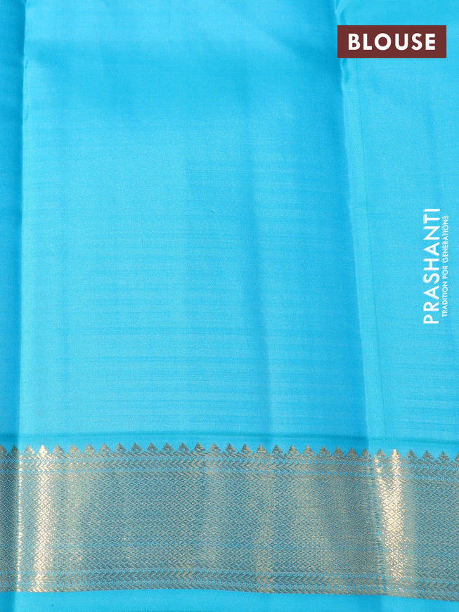 Pure kanchipuram silk saree multi colour and light blue with allover paalum pazhamum checks and zari woven korvai border