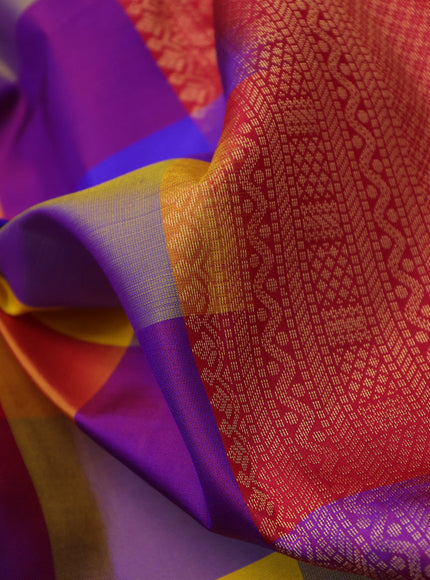 Pure kanchipuram silk saree multi colour and red with allover paalum pazhamum checks and zari woven butta border