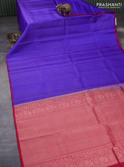 Pure kanchipuram silk saree blue and red with allover zari weaves and piping border