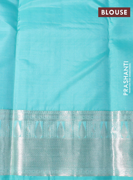 Pure kanchipuram silk saree blue and teal green with silver zari woven buttas and silver zari woven border