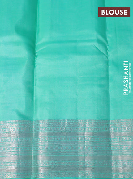 Pure kanchipuram silk saree red and teal green with silver zari woven buttas and silver zari woven border