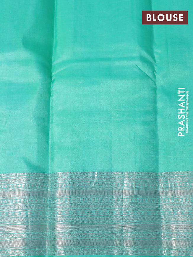 Pure kanchipuram silk saree red and teal green with silver zari woven buttas and silver zari woven border