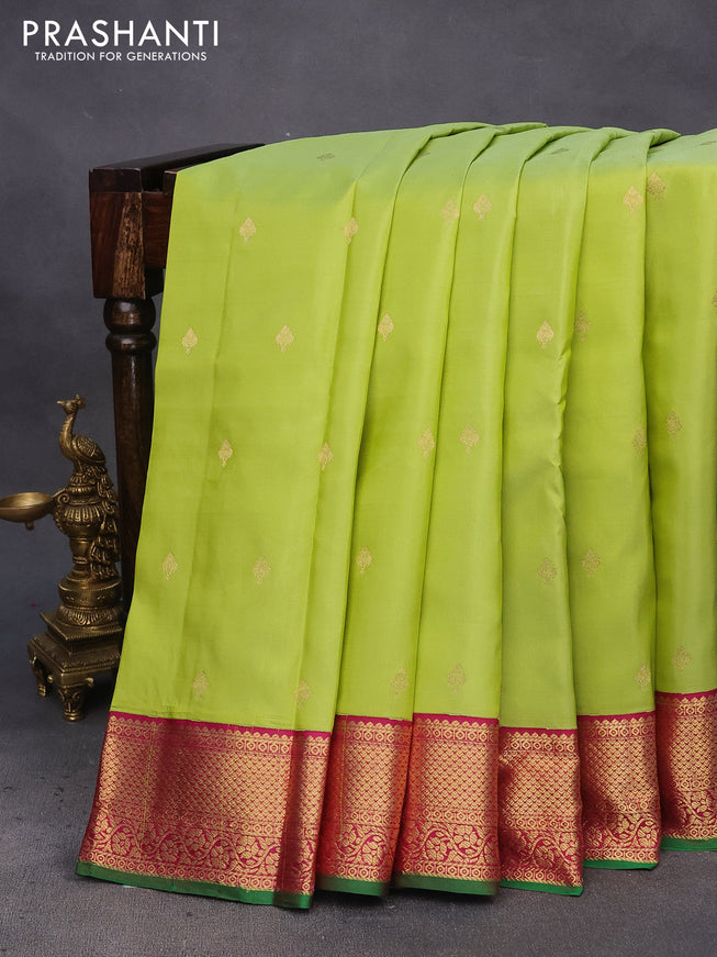 Pure kanchipuram silk saree pista green and pink with zari woven buttas and zari woven korvai border