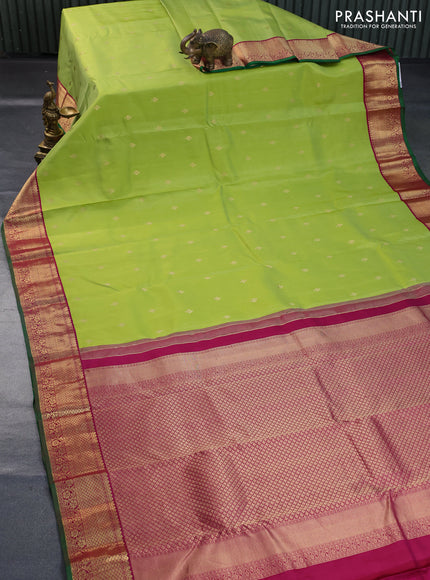 Pure kanchipuram silk saree pista green and pink with zari woven buttas and zari woven korvai border