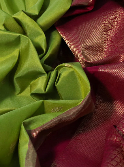 Pure kanchipuram silk saree pista green and pink with zari woven buttas and zari woven korvai border