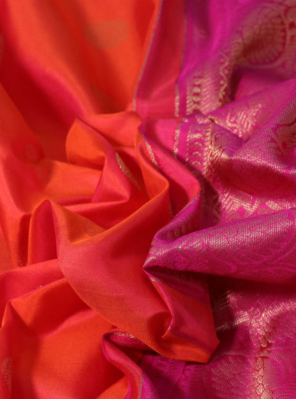 Pure kanchipuram silk saree dual shade of pinkish orange and pink with zari woven buttas and rich zari woven border