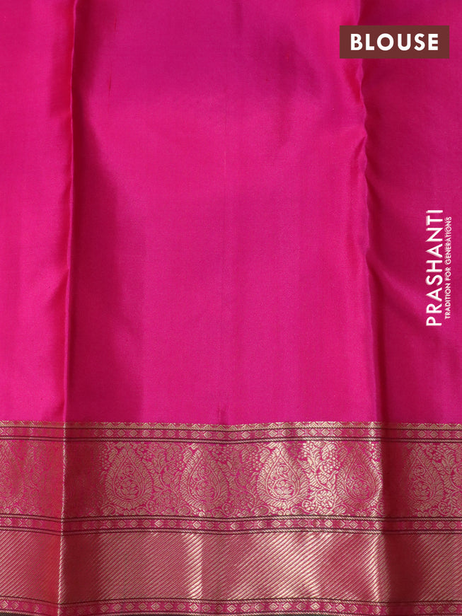 Pure kanchipuram silk saree dual shade of mustard yellow and pink with zari woven buttas and zari woven border