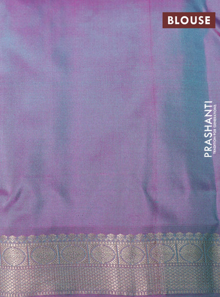 Pure kanchipuram silk saree light blue and dual shade of magenta pink with allover zari woven buttas and zari woven border