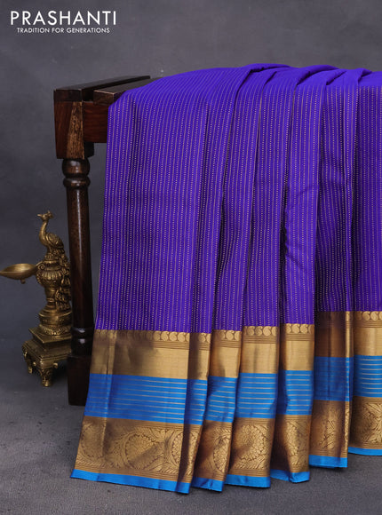 Pure kanchipuram silk saree blue and cs blue with allover zari weaves and long rich zari woven border