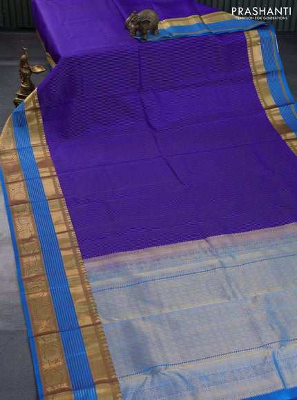 Pure kanchipuram silk saree blue and cs blue with allover zari weaves and long rich zari woven border