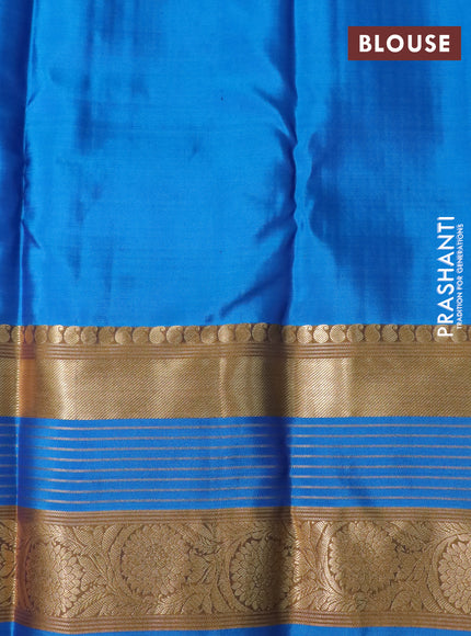 Pure kanchipuram silk saree blue and cs blue with allover zari weaves and long rich zari woven border