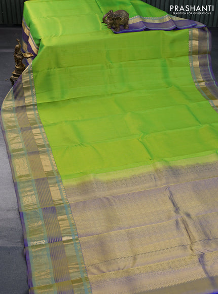 Pure kanchipuram silk saree light green and dual shade of blue with allover zari weaves and long rich zari woven border