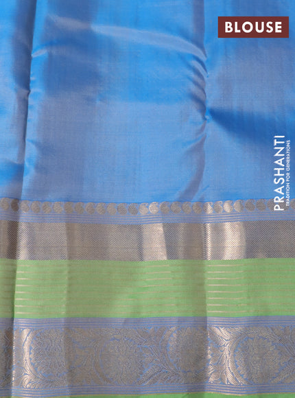 Pure kanchipuram silk saree beige and light green with allover zari weaves and long rich zari woven border