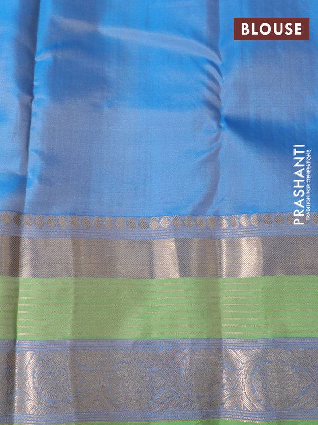 Pure kanchipuram silk saree beige and light green with allover zari weaves and long rich zari woven border