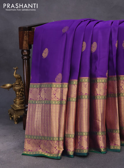 Pure kanchipuram silk saree violet and purple with annam zari woven buttas and long annam zari woven border