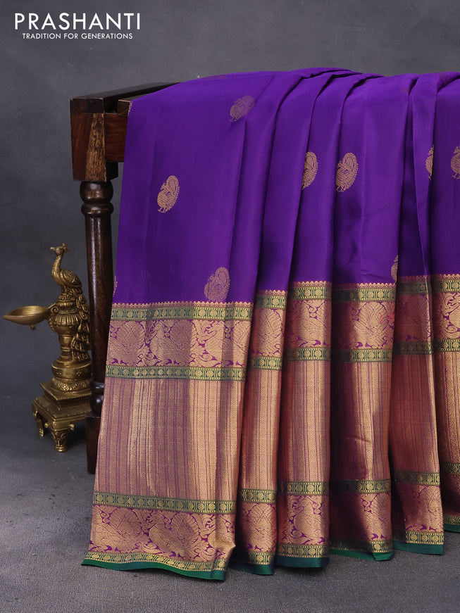 Pure kanchipuram silk saree violet and purple with annam zari woven buttas and long annam zari woven border