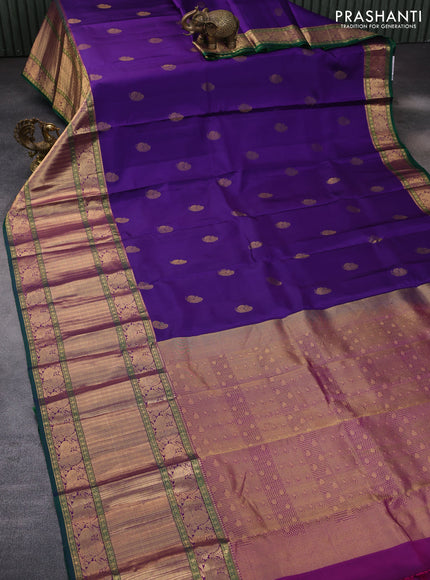 Pure kanchipuram silk saree violet and purple with annam zari woven buttas and long annam zari woven border