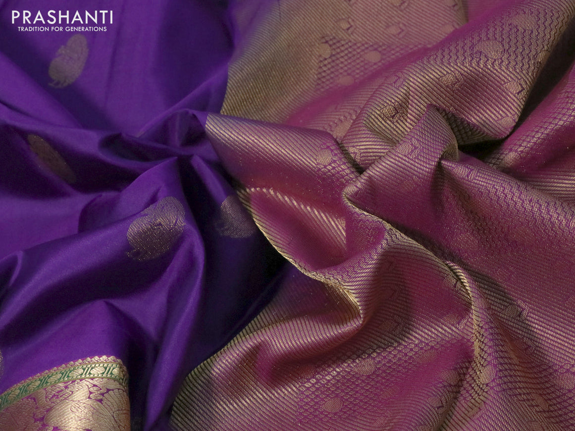 Pure kanchipuram silk saree violet and purple with annam zari woven buttas and long annam zari woven border