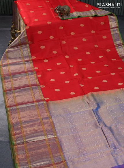 Pure kanchipuram silk saree red and dual shade of blue with annam zari woven buttas and long annam zari woven border