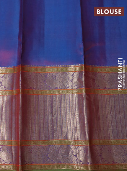 Pure kanchipuram silk saree red and dual shade of blue with annam zari woven buttas and long annam zari woven border