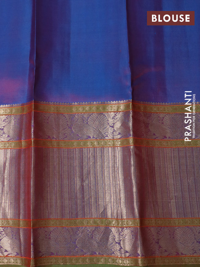 Pure kanchipuram silk saree red and dual shade of blue with annam zari woven buttas and long annam zari woven border