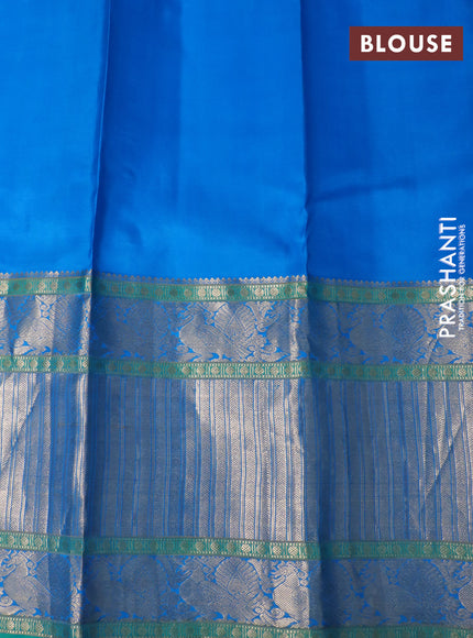 Pure kanchipuram silk saree dual shade of teal bluish green and blue with annam zari woven buttas and long annam zari woven border