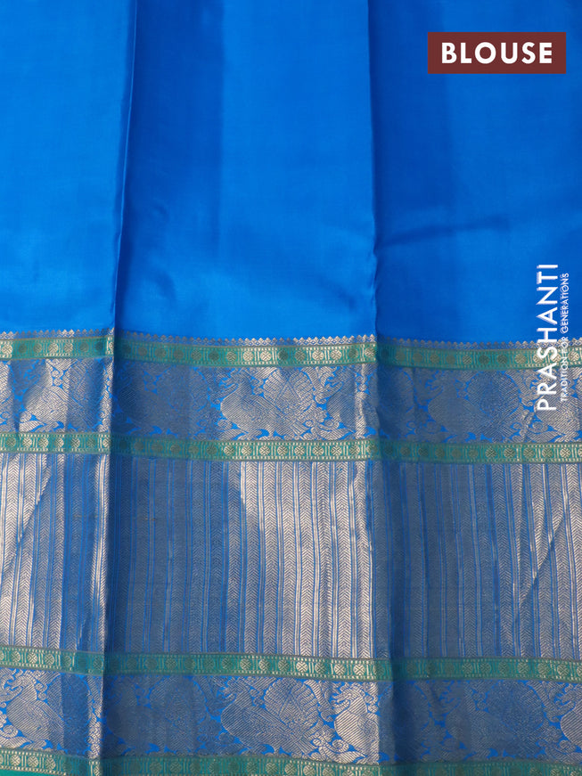 Pure kanchipuram silk saree dual shade of teal bluish green and blue with annam zari woven buttas and long annam zari woven border