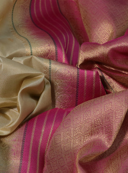 Pure kanchipuram silk saree elaichi green and pink with allover zari woven buttas and rich zari woven border