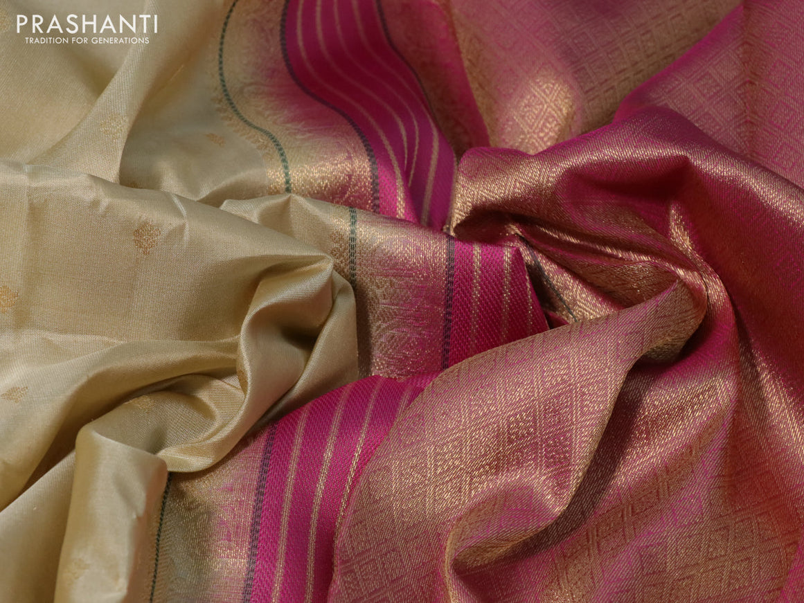 Pure kanchipuram silk saree elaichi green and pink with allover zari woven buttas and rich zari woven border