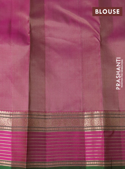 Pure kanchipuram silk saree elaichi green and pink with allover zari woven buttas and rich zari woven border